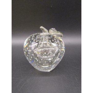 Vintage Lovely Art Glass Clear Apple Paperweight Control Bubbles
